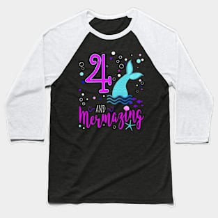 Kids Mermaid Girls 4Th Birthday 4 Years Old Party Baseball T-Shirt